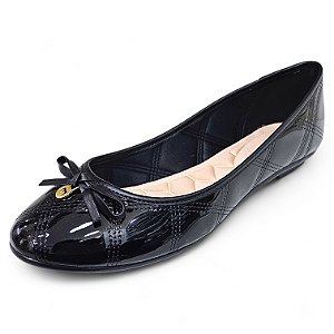 Sapatilha Verniz Matelassê com Laço - Preto