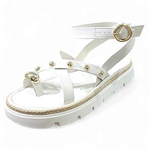 Sandália Papete Cruzada com Metalizado - Off White