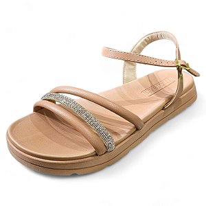 Sandália Meia Pata com Tira Strass - Bege