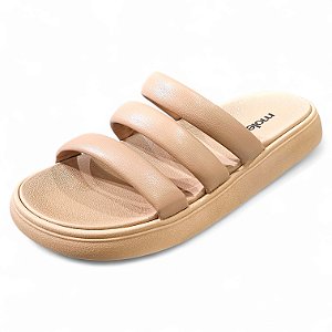 Sandália Rasteira 3 Tiras - Bege