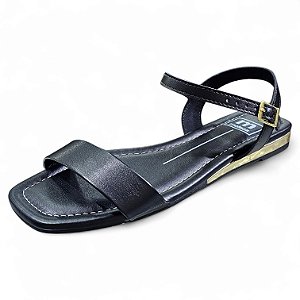 Sandália Rasteira com Salto Metalizado - Preta