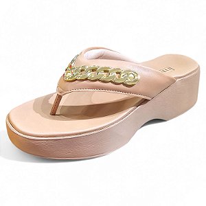 Tamanco Meia Pata com Corrente Dourada - Bege