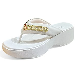 Tamanco Meia Pata com Corrente Dourada - Off White