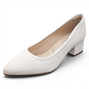 Scarpin Modare Comfort Salto Bloco Bico Fino - Off White