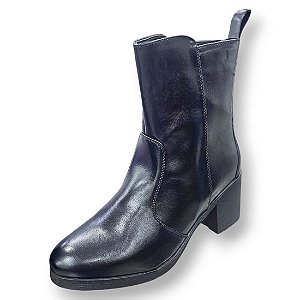 Bota Cano Curto Salto Médio Zíper - Preta