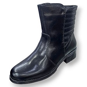 Bota Cano Curto Matelassê Salto Baixo Zíper - Preta
