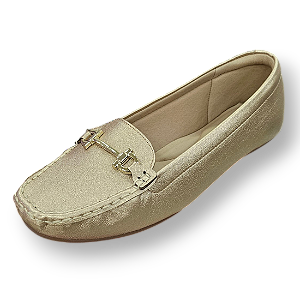 Mocassim Comfort Croco com Fivela - Ouro Light