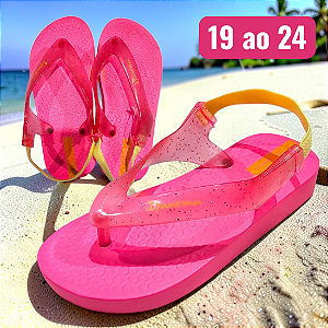 Chinelo Ipanema Baby Glitter - Pink Neon e Amarelo