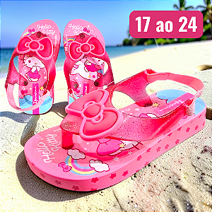 Chinelo Ipanema Baby Elástico Hello Kitty Funny - Rosa Glitter