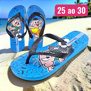 Chinelo Infantil Turma da Mônica Cebolinha e Cascão - Azul e Preto