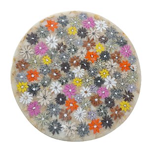Mesa 060Ø em Mosaico Floral em Mármore e Ônix Bege | 100% Artesanal