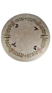 Tampo 1,00Ø em Mosaico de Crema Marfil Com Pássaros E Flores  Ref. 9236