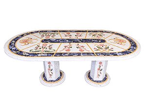 Mesa 2,20x1,10 oval Mosaico de mármore Carrara Ref. 9201 com sodalita