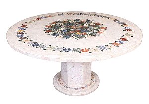 Mesa 1,50Ø em Mosaico de mármore Carrara Ref. 281