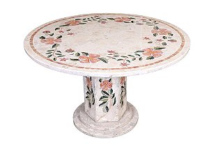 Mesa de Dolomita Branca Em Mosaico 1,20 Diâmetro