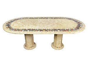 Mesa 2,20x1,10 oval em mosaico de Ônix amarelo Ref. 281