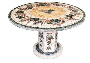 Mesa 1,20ø Em Mármore Bege-bahia em Mosaico  Ref. Emily