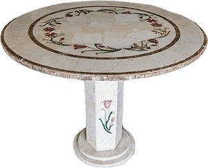 Mesa 0,80Ø  Em Mármore Crema Marfil em Mosaico Ref. 9227