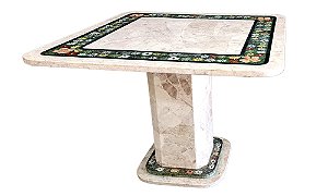 Mesa 107x107 em Dolomita Branca com Flores em Volta