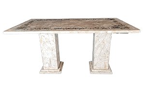 Mesa  160x0,90 em Mosaico de Mármore Bege-Bahia Ref. Flores e Pássaros