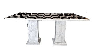 Mesa  1,80x0,90 em Mosaico de mármore Carrara Italiano e granito preto Ref. Calçadão