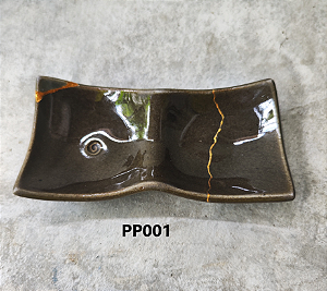 Prato de  Ceramica Pequeno  Duplo(Restaurado) Kintsugi Escuro Hideko
