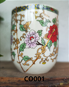 Copo de Ceramica Decorado Kintsugi Tokyo Flores e Passaros