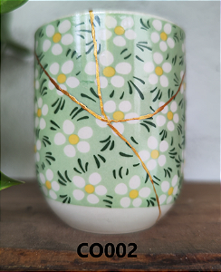 Copo de Ceramica  Decorado Kintsugi Tokyo Verde Florido