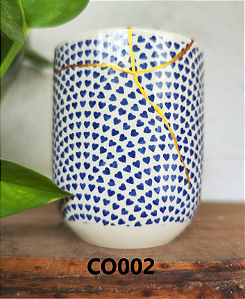 Copo de Ceramica  Decorado Kintsugi Tokyo Coraçoes