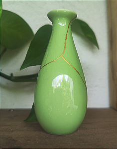 Vaso de Ceramica Kintsugi Verde DECORADO Kintsugi Pequeno