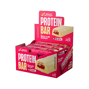 PROTEIN BAR - SABOR CHOCOLATE BRANCO C/ MORANGO - CX 12un x 55g - BODYACTION