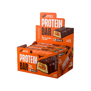PROTEIN BAR - SABOR CHOCOLATE, CARAMELO E AMENDOIM - CX 12un x 55g - BODYACTION