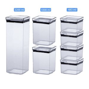 Kit 7 Potes Herméticos Empilhável 480ml 1000ml 2200ml