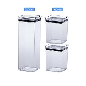 Kit 3 Potes Herméticos Empilhável 1000ml 2200ml