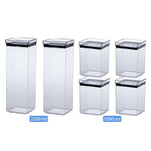 Kit 6 Potes Herméticos Quadrados (4 De 1l E 2 De 2,2l)