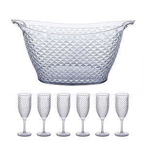 Balde De Gelo Champanheira + 6 Taças Champagne 350ml