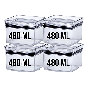 kit 4 Pote Hermético Quadrado Lumini Empilhável 480ml
