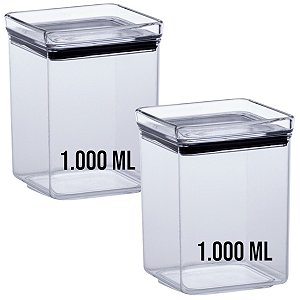 KIT 2 Potes Herméticos Acrílico Quadrado 1000 ML - Paramount