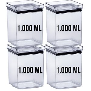 kit 4 Potes Herméticos Lumini Empilhável 1000ml Paramount
