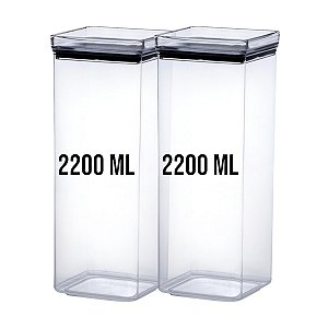 Kit 2 Potes Herméticos Acrílico Quadrado 2200 ML - Paramount