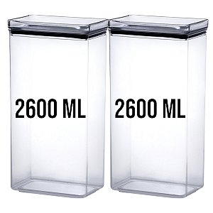 Kit 2 Potes De Mantimentos Hermético 2600ml Empilhável