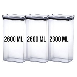 Kit 3 Potes De Mantimentos Hermético 2600ml Empilhável