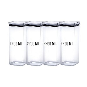 Kit 4 Potes Herméticos Acrílico Quadrado 2200 ML - Paramount