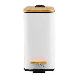 Lixeira Retangular C/ Pedal 5l Tampa Bambu Banheiro Cozinha