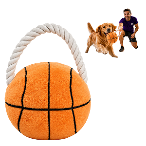 Bola de Basquete de Pelúcia para Cachorro com Puxador Brinquedo Pet Laranja