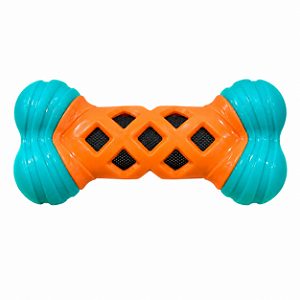 Brinquedo Mordedor para Cachorro Osso 13cm Interativo Pet Laranja