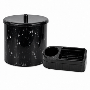 Kit Pia 2 Peças Lixeira Cesto Multiuso Porta Sabão Organizador Preto Marmorizado