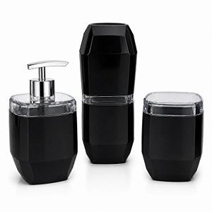 Kit Lavabo Diamante 3 Peças Porta Sabonete Escova Cotonete Preto