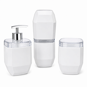 Kit Lavabo Diamante 3 Peças Porta Sabonete Escova Cotonete Branco