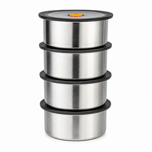 Kit 4 Potes Herméticos Inox 450ml com Tampa para Marmita e Alimentos